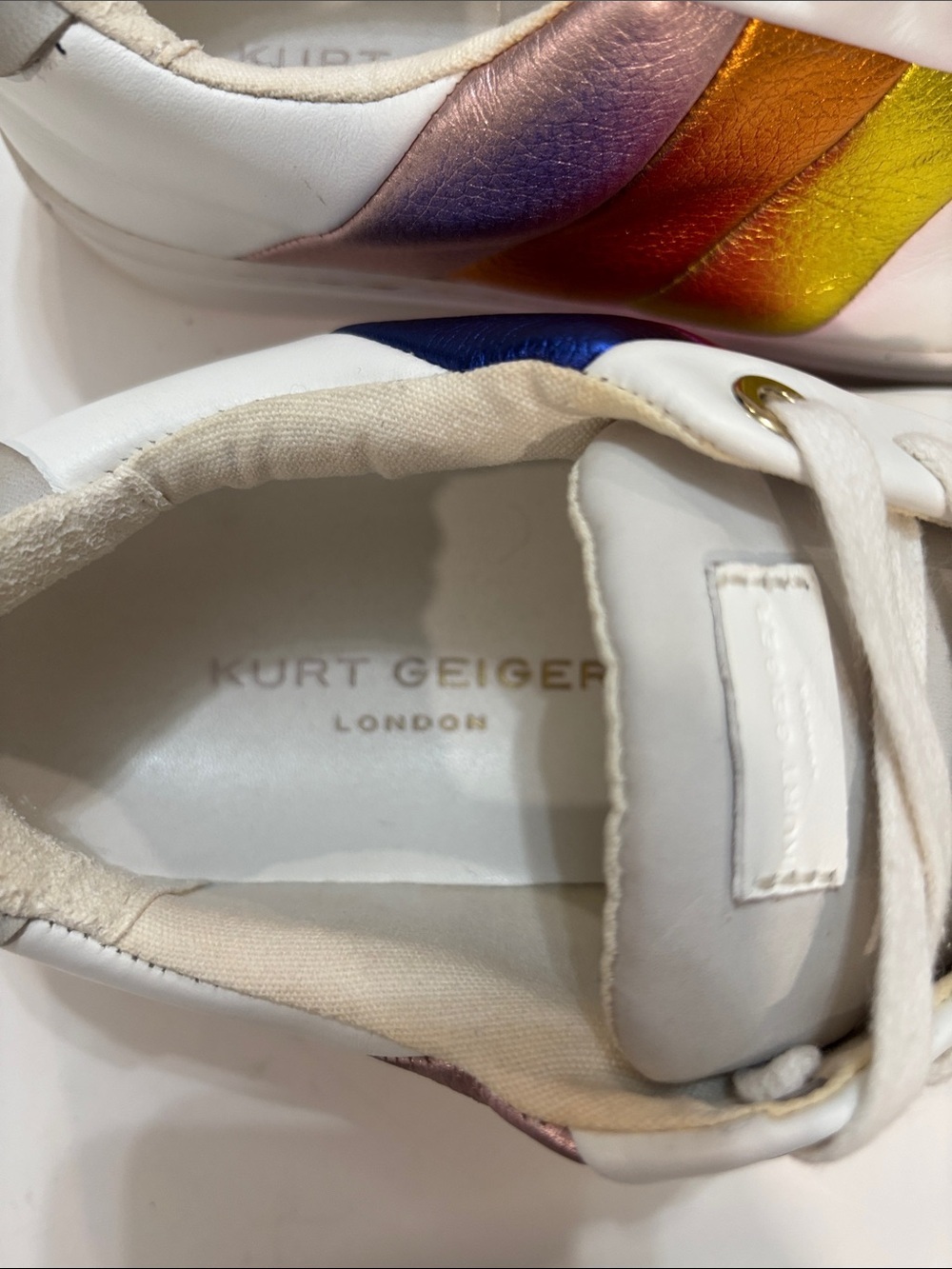 Kurt Geiger Lane Rainbow Leather Sneakers White Metallic Size 6.5/7 - Picture 9 of 14